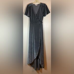 Baltic Born Meghan Striped Velvet Wrap Maxi Dress Gray Women’s Size M 0155
